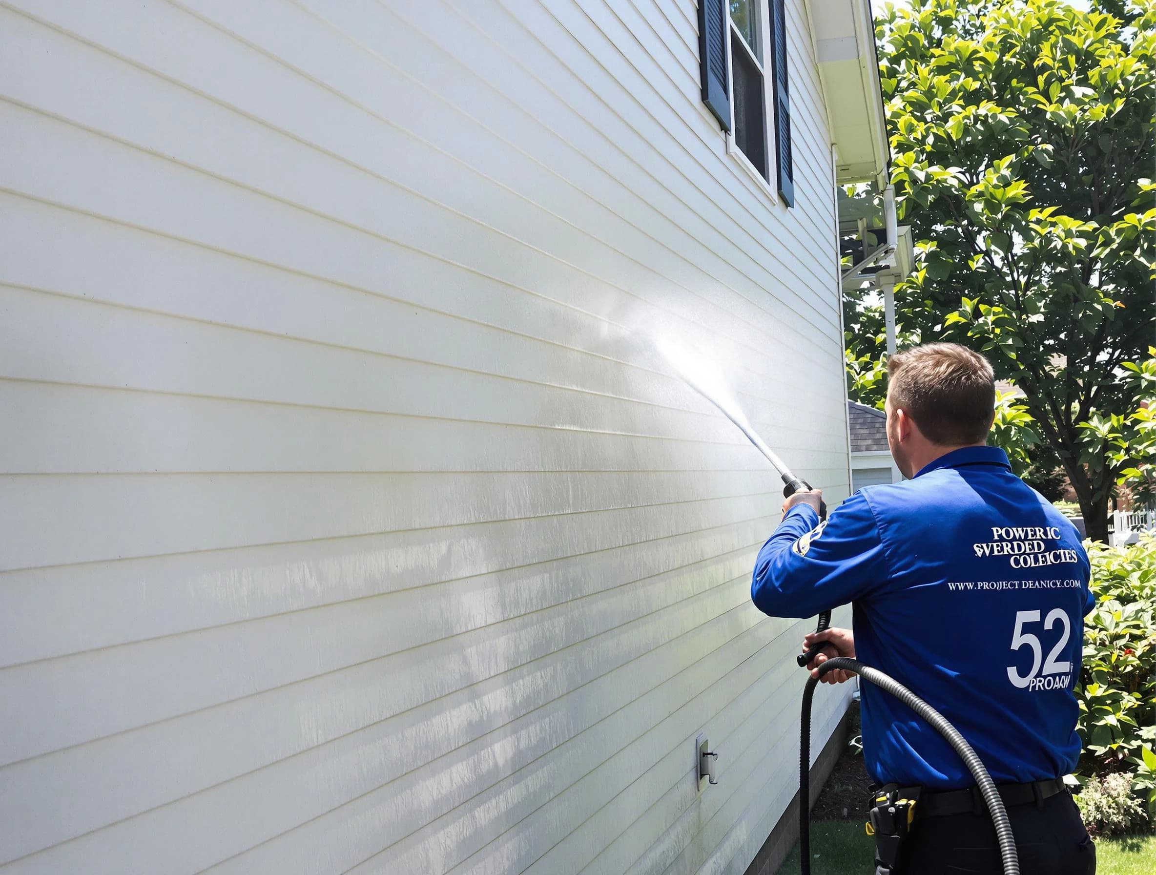 A Cuyahoga Falls Power Washing technician power washing a home in Cuyahoga Falls