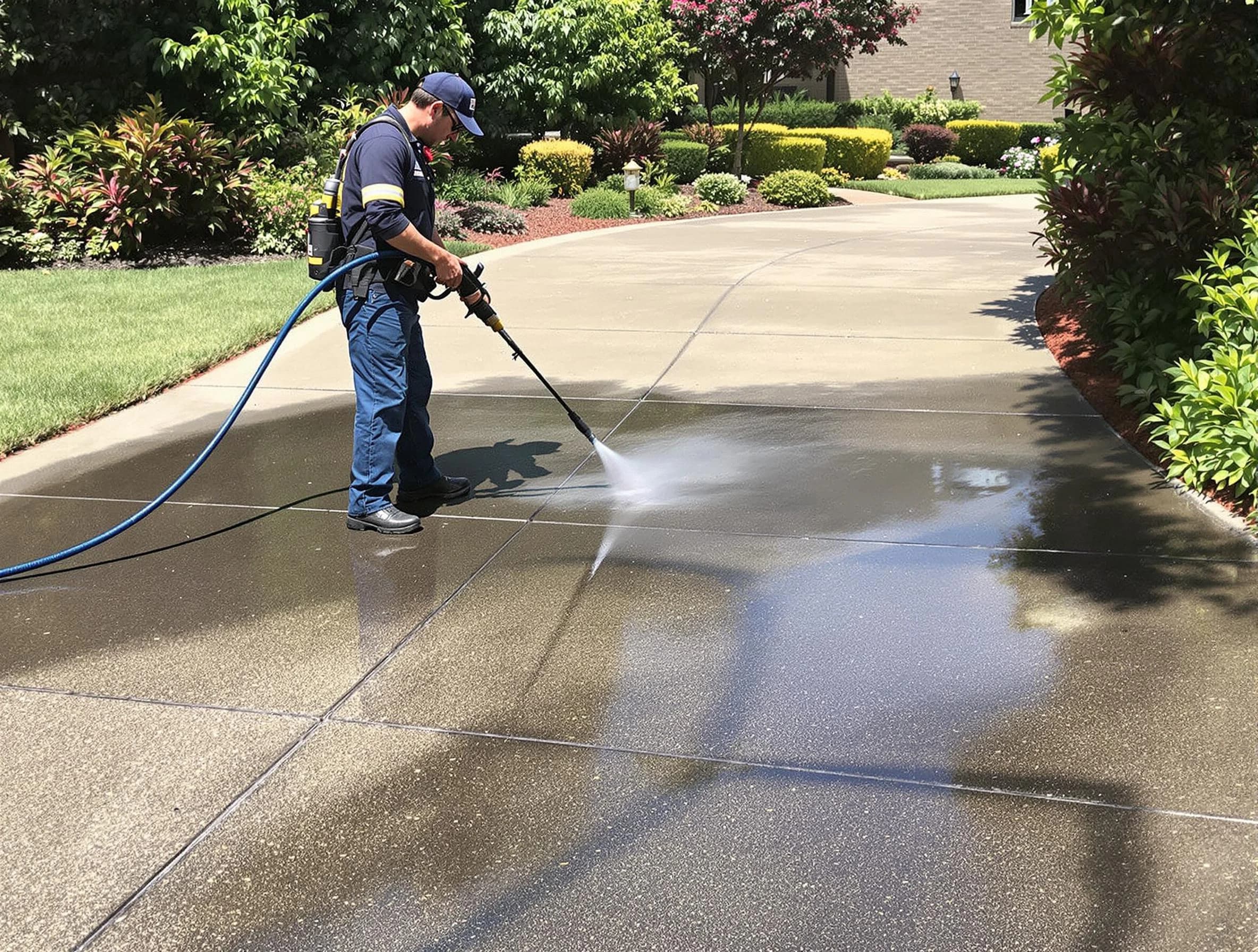 Experienced Cuyahoga Falls Power Washing team member pressure washing a driveway in Cuyahoga Falls